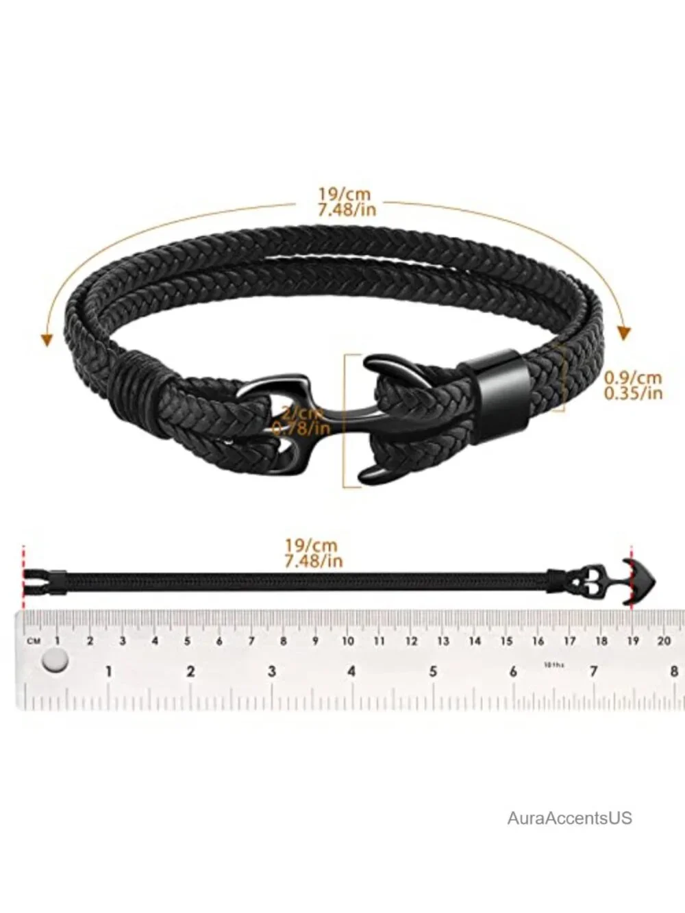 Handmade Cowhide Leather Wrap Bracelet Vintage Anchor Cuff for Men Women Couples